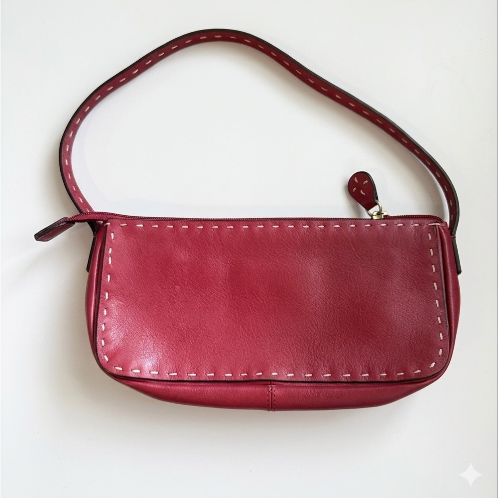 Adrienne Vittadini Red Leather Shoulder Bag with Contrast Stitching